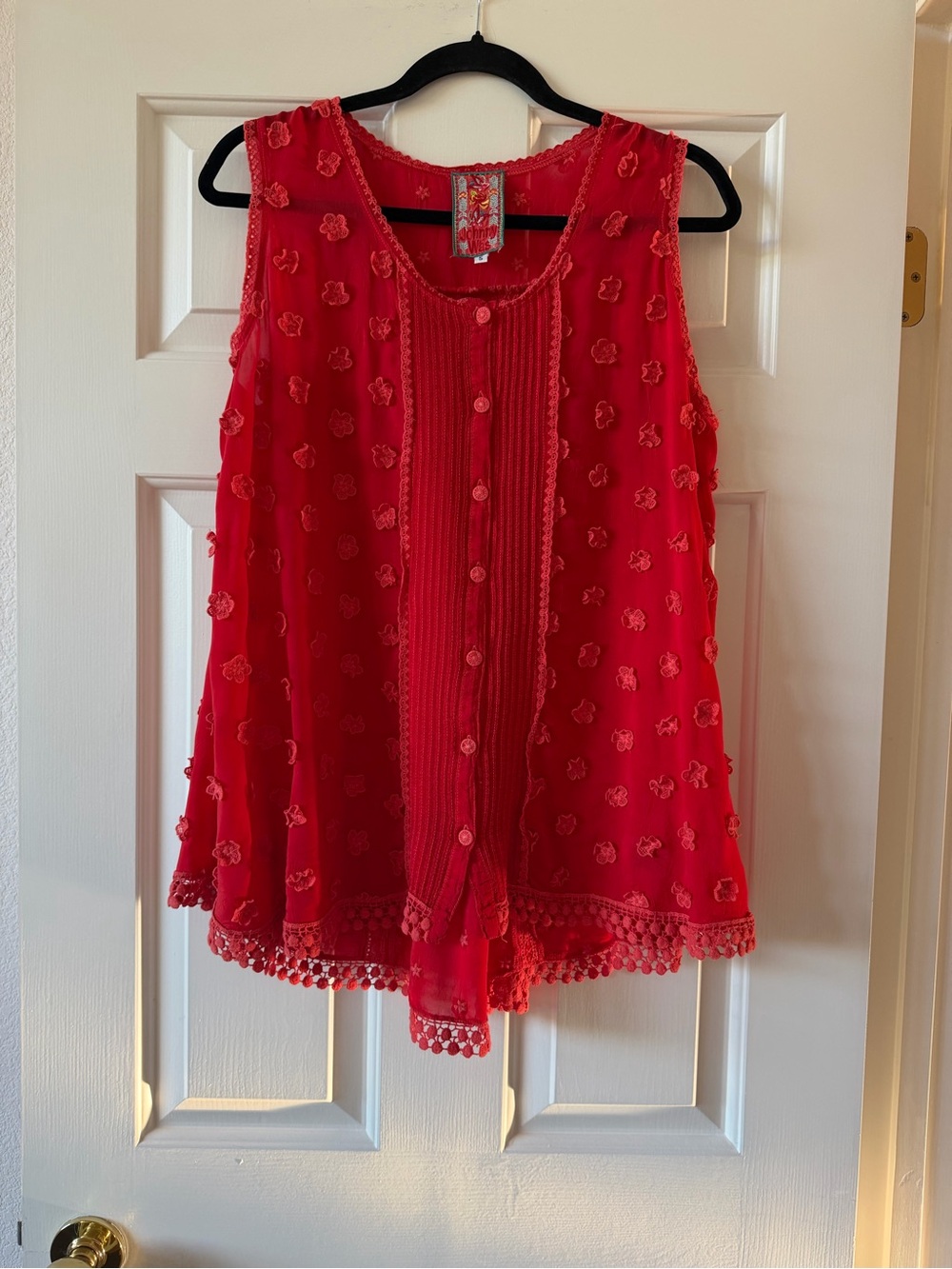 Johnny Was Women’s Red Embroidered Button-Front Women’s Top